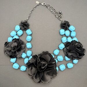 Vintage Joan Rivers Triple Strand Fluffy Floral Faux Turquoise Flowers Necklace